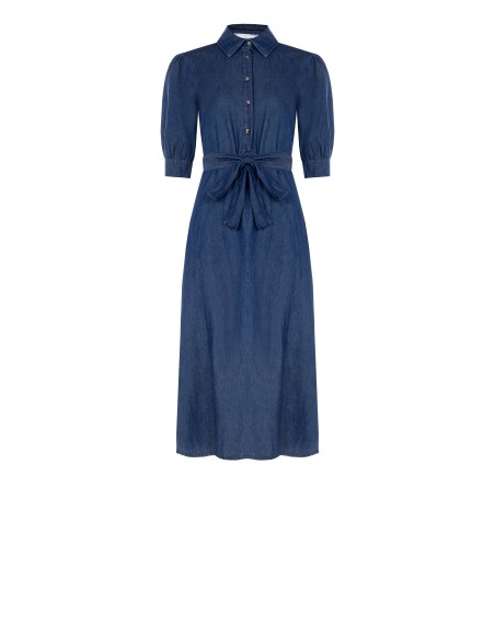 Midi-overhemdjurk van lichte denim met 3/4-mouwen en bijpassende ceintuur van Rinascimento