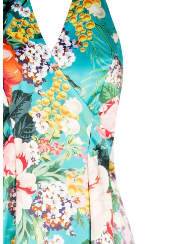 Midi-jurk van duchesse-satijn met bloemenprint, open rug en zakken van Rinascimento