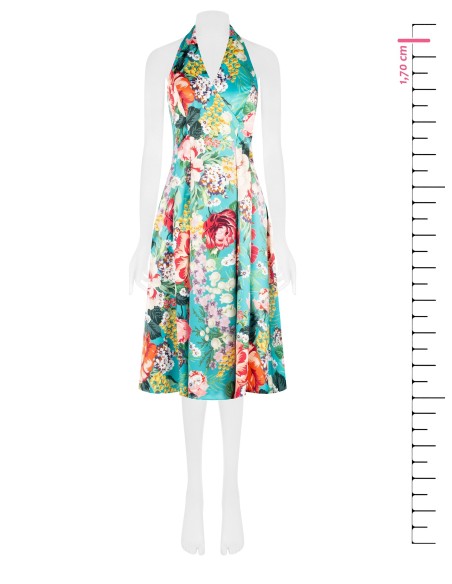 Midi-jurk van duchesse-satijn met bloemenprint, open rug en zakken van Rinascimento