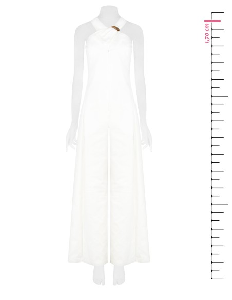 Jumpsuit in gestructureerde katoenmix met strik en juweeldetail van Rinascimento