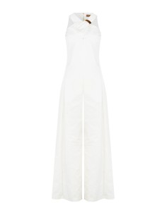 Jumpsuit in gestructureerde katoenmix met strik en juweeldetail van Rinascimento