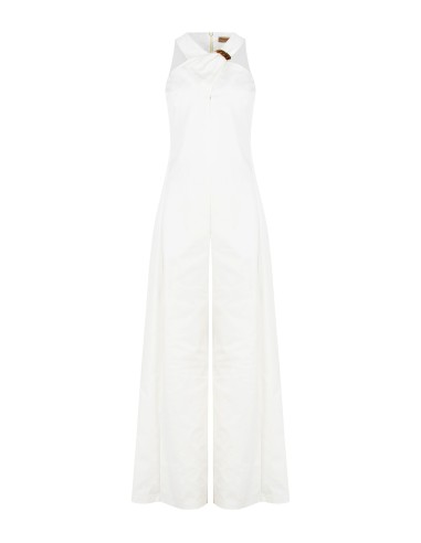 Jumpsuit in gestructureerde katoenmix met strik en juweeldetail van Rinascimento