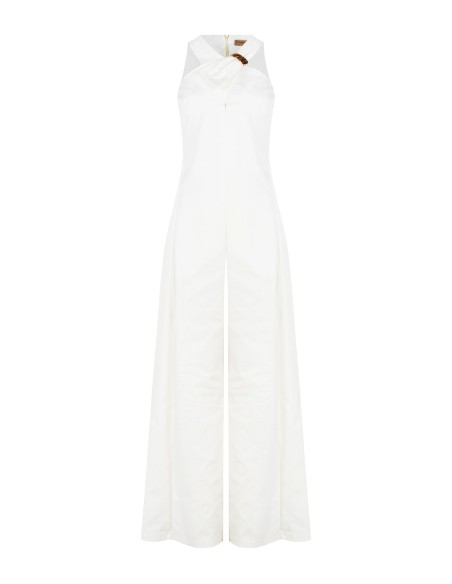 Jumpsuit in gestructureerde katoenmix met strik en juweeldetail van Rinascimento