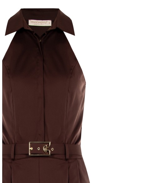 Culottebroek met plooien van elastische katoenmix met stevige riem met logo Rinascimento