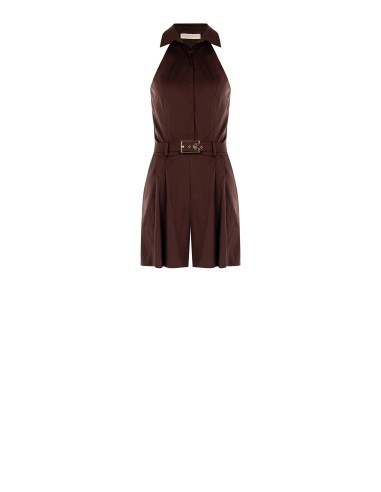 Culottebroek met plooien van elastische katoenmix met stevige riem met logo Rinascimento
