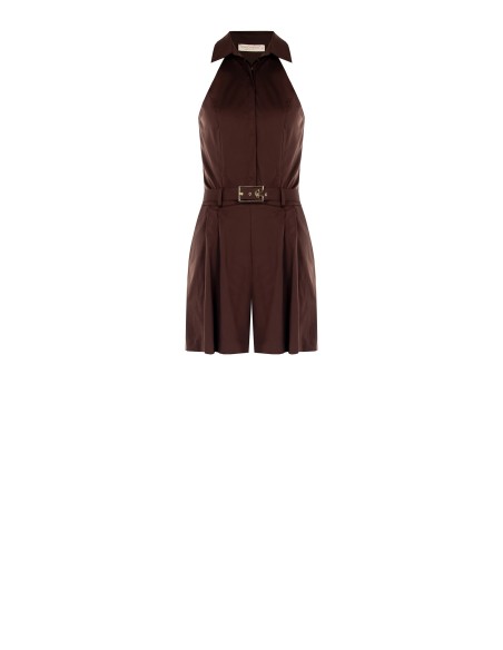 Culottebroek met plooien van elastische katoenmix met stevige riem met logo Rinascimento