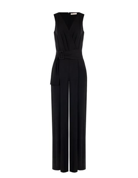 Korte jumpsuit van elastische katoenmix met stijve riem met logo van Rinascimento