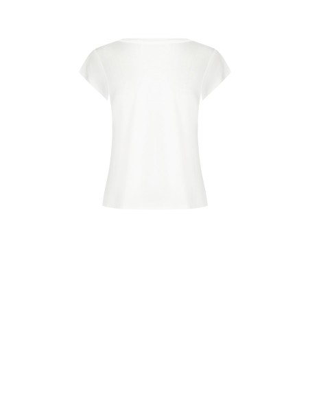 Regular T-shirt van viscose met reliëfprint van een bloem en pailletten