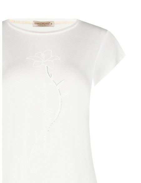 Regular T-shirt van viscose met reliëfprint van een bloem en pailletten