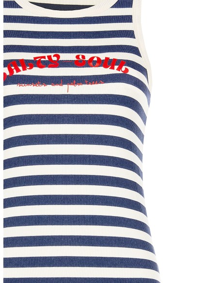 Nauwsluitende geribde katoenen top met strepen en renaissanceprint