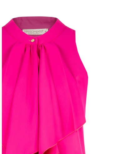 Vloeiende blouse van mat satijn met volant aan de voorkant Rinascimento