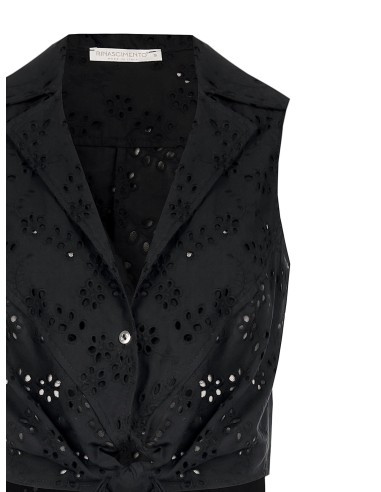 Cropped blouse met knoop van Sangallo-katoen Rinascimento