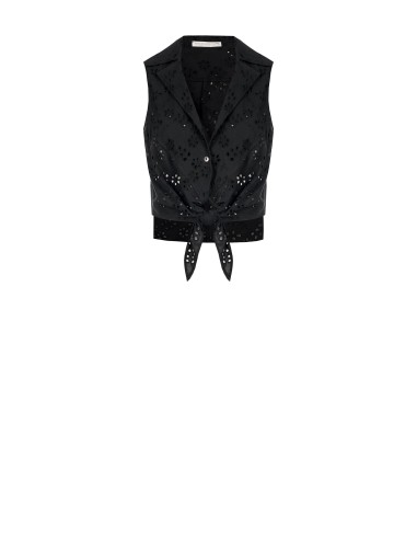 Cropped blouse met knoop van Sangallo-katoen Rinascimento