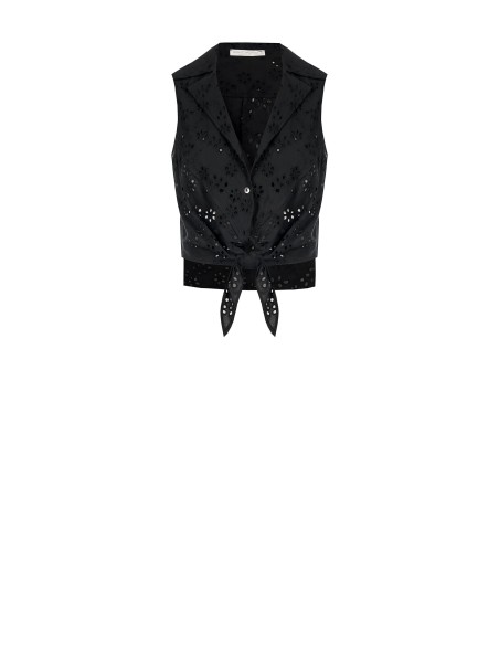 Cropped blouse met knoop van Sangallo-katoen Rinascimento
