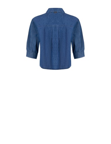 Ruimvallend en kort overhemd van lichte denim met 3/4-mouwen Rinascimento