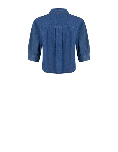 Ruimvallend en kort overhemd van lichte denim met 3/4-mouwen Rinascimento