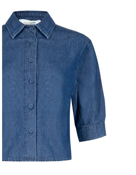 Ruimvallend en kort overhemd van lichte denim met 3/4-mouwen Rinascimento