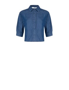 Ruimvallend en kort overhemd van lichte denim met 3/4-mouwen Rinascimento