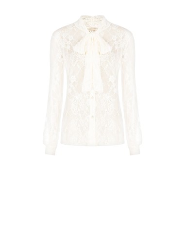 Getailleerde transparante kanten blouse met strik Rinascimento