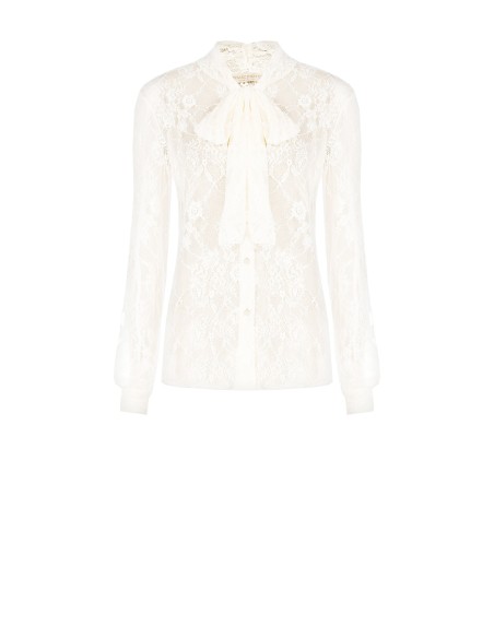 Getailleerde transparante kanten blouse met strik Rinascimento
