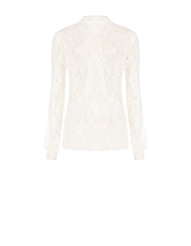 Getailleerde transparante kanten blouse met strik Rinascimento