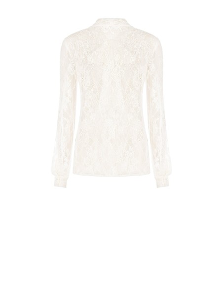 Getailleerde transparante kanten blouse met strik Rinascimento