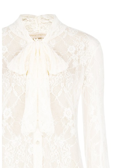 Getailleerde transparante kanten blouse met strik Rinascimento
