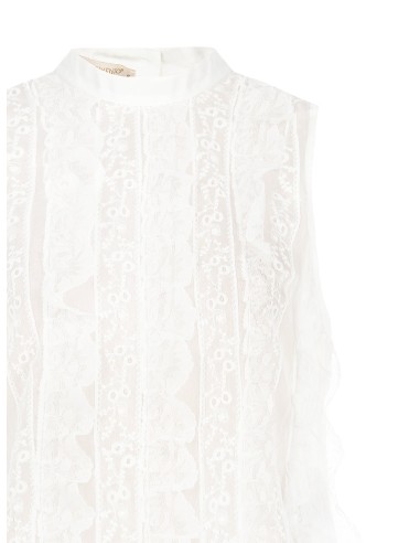 Blouse van geborduurde tule en kant aan de voorkant en ultralichte lyocell aan de achterkant Rinascimento