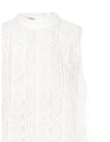 Blouse van geborduurde tule en kant aan de voorkant en ultralichte lyocell aan de achterkant Rinascimento