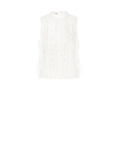 Blouse van geborduurde tule en kant aan de voorkant en ultralichte lyocell aan de achterkant Rinascimento