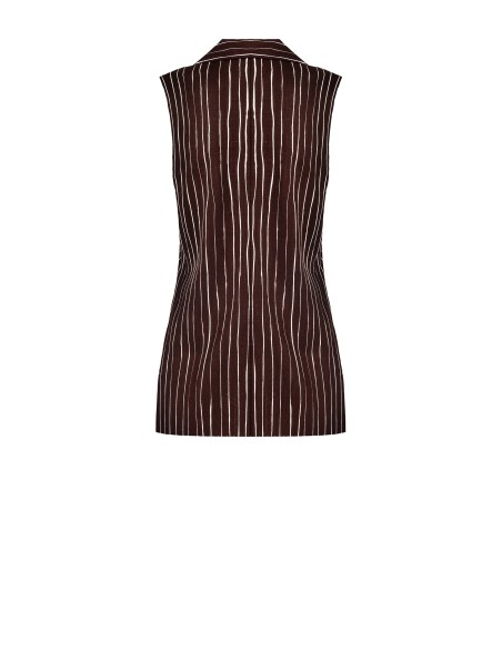 Lang gilet van een viscose-linnenmix met onregelmatige strepen en splitten aan de zijkanten Rinascimento