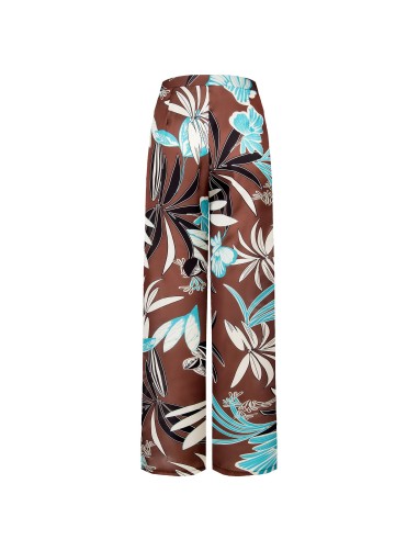 Extra wijde palazzo-broek van satijn met bloemenprint van Rinascimento