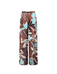 Extra wijde palazzo-broek van satijn met bloemenprint van Rinascimento