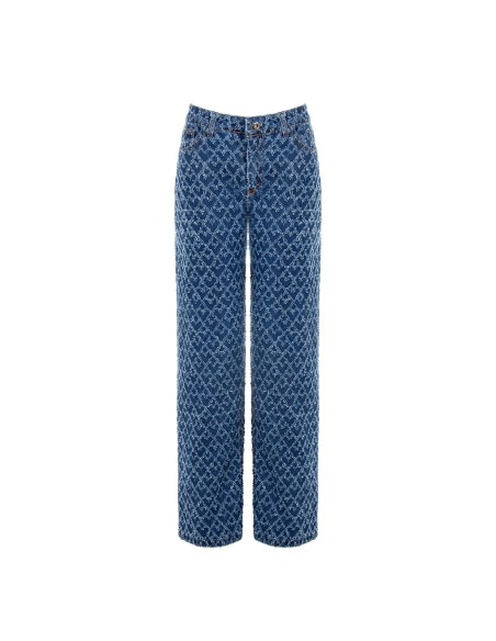 Wide leg-jeans met ruitmotief en rafels Rinascimento