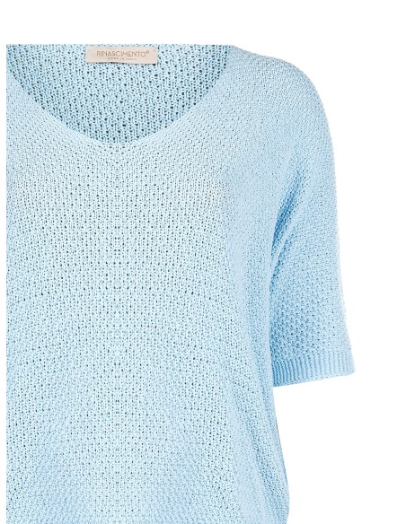 Ruime curvy trui van katoenmix met honingraatsteek en V-hals Rinascimento Curvy