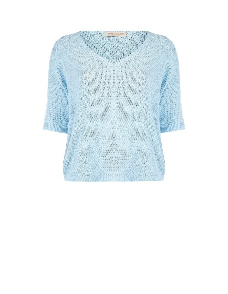 Ruime curvy trui van katoenmix met honingraatsteek en V-hals Rinascimento Curvy