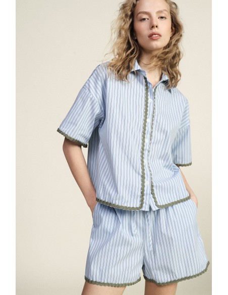 Gestreept shirt met schulpranden en korte mouwen Dixie