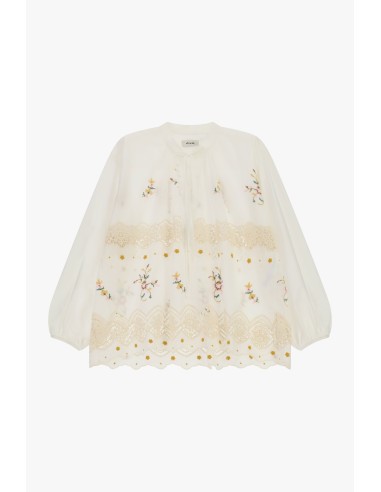Dixie Ruimvallende blouse met bloemenborduursel en kanten inzetstukken
