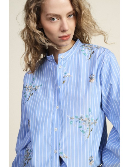 Dixie-shirt met lange mouwen en opstaande kraag