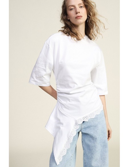 Asymmetrische top met rimpeldetail en elleboogmouwen Dixie
