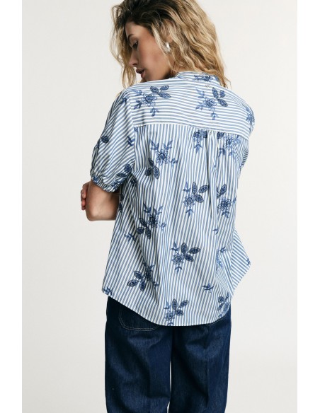Gestreept shirt met korte gerimpelde mouwen, alstublieft