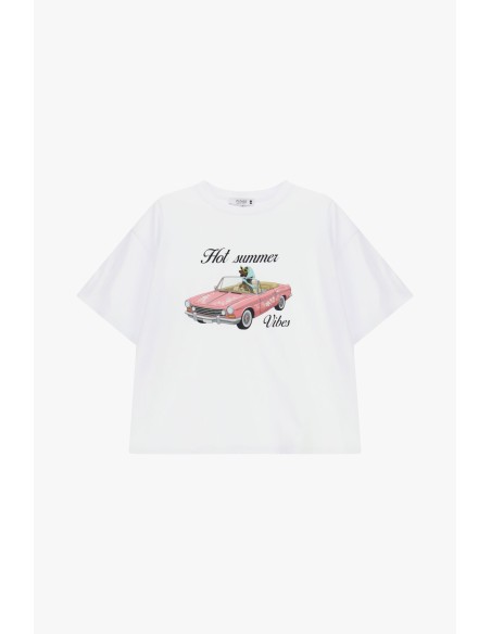 Ruim T-shirt met autoprint en tekst op de voorkant Please