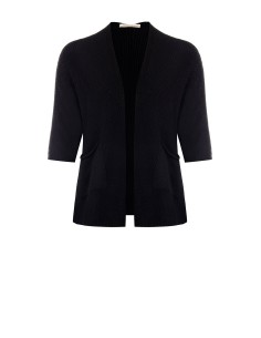 Curvy open vest van katoenmix met gevlochten en ajourgebreid breisel, met zakken – Rinascimento Curvy
