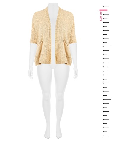 Curvy open vest van katoenmix met gevlochten en ajourgebreid breisel, met zakken – Rinascimento Curvy
