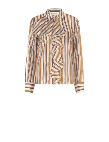 Gestreepte blouse van ultralichte lyocell met maxi-volant Rinascimento