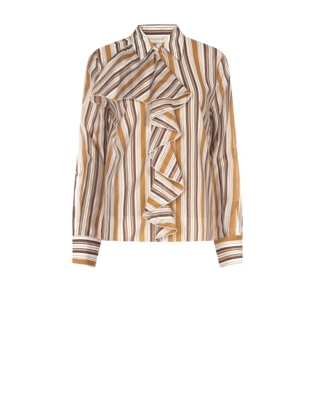Gestreepte blouse van ultralichte lyocell met maxi-volant Rinascimento