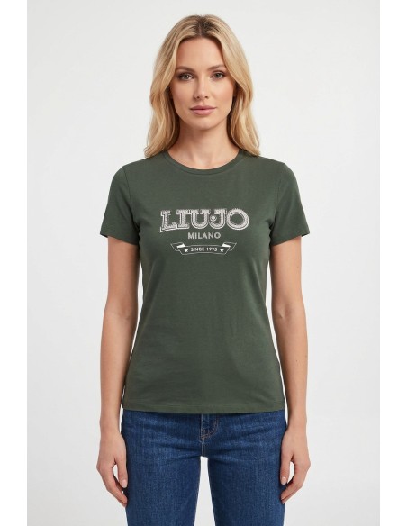 T-shirt met logo en edelstenen van Liu Jo