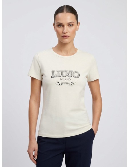 T-shirt met logo en edelstenen van Liu Jo