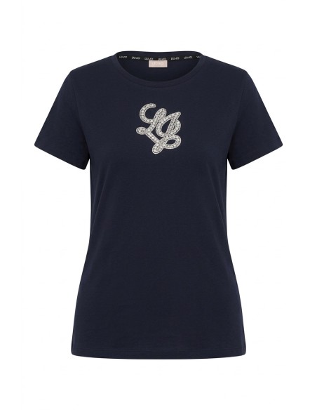T-shirt met logoletters en edelstenen van Liu Jo