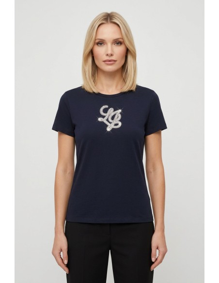 T-shirt met logoletters en edelstenen van Liu Jo